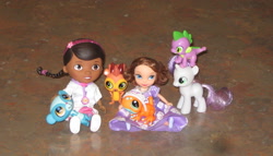 Size: 2458x1402 | Tagged: safe, artist:cheerbearsfan, spike, sweetie belle, frog, blind bag, brushable, doc mcstuffins, doll, irl, littlest pet shop, photo, princess sofia, russell ferguson, sofia the first, sunil nevla, toy