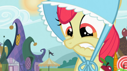 Size: 1366x768 | Tagged: safe, screencap, apple bloom, family appreciation day, bonnet, solo