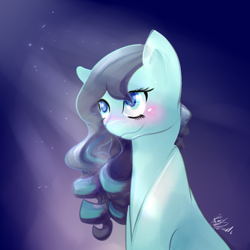 Size: 1000x1000 | Tagged: safe, artist:rustyscreech, coloratura, the mane attraction, blushing, rara, smiling, solo