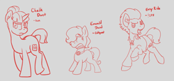 Size: 1211x561 | Tagged: safe, artist:invertigo, oc, oc only, oc:chalk dust, oc:easy ride, oc:emerald jewel, pony, unicorn, amulet, clothes, colt, colt quest, female, jacket, male, mare, nervous, stallion, tongue out