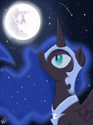 Size: 1936x2592 | Tagged: safe, artist:rainbowhologram, nightmare moon, alternate timeline, mare in the moon, moon, nightmare takeover timeline, shooting star, solo