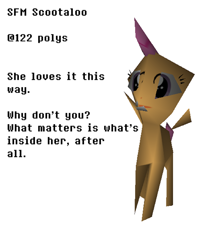 Size: 1200x1403 | Tagged: safe, artist:fillerartist, scootaloo, deformed, low poly, simple background, solo, stylistic suck