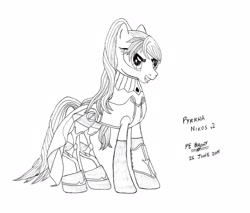 Size: 2648x2256 | Tagged: safe, artist:pe brony, artist:soulwarden11, earth pony, pony, armor, black and white, boots, clothes, grayscale, headdress, jnpr, monochrome, necklace, ponified, pyrrha, pyrrha nikos, rwby, sash, sketch, solo, team jnpr