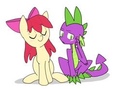 Size: 976x713 | Tagged: safe, artist:periwinkietwinkie, apple bloom, spike, dragon, female, male, older, shipping, spikebloom, straight