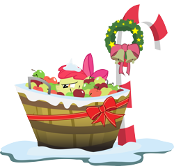 Size: 5724x5439 | Tagged: safe, artist:agryx, apple bloom, absurd resolution, apple, candy, candy cane, christmas, food, hearth's warming eve, ribbon, simple background, snow, solo, transparent background, vector, wreath