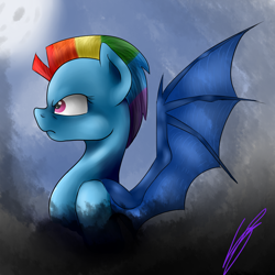 Size: 2000x2000 | Tagged: safe, artist:girlscoutdragon, rainbow dash, bat pony, pony, the cutie re-mark, alternate hairstyle, alternate timeline, armor, bust, night guard dash, nightmare takeover timeline, profile, race swap, rainbow punk, short hair, solo