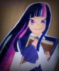 Size: 490x592 | Tagged: safe, artist:fiona2014, twilight sparkle, human, book, humanized, solo, traditional art