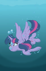 Size: 917x1413 | Tagged: safe, artist:jbwarner86, twilight sparkle, twilight sparkle (alicorn), alicorn, pony, bubble, female, mare, solo, underwater