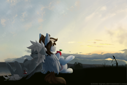 Size: 3500x2333 | Tagged: safe, artist:gnidagovnida, oc, oc only, apple, food, sunset