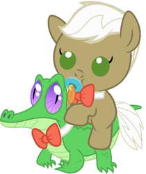 Size: 786x937 | Tagged: safe, artist:red4567, frederic horseshoepin, gummy, pony, baby, baby pony, cute, pacifier, ponies riding gators, riding, weapons-grade cute