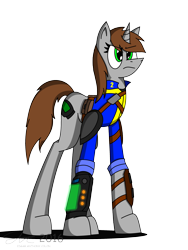 Size: 1920x2560 | Tagged: safe, artist:derpanater, oc, oc only, oc:littlepip, pony, unicorn, fallout equestria, clothes, digital art, fanfic, fanfic art, female, hooves, horn, mare, pipbuck, simple background, solo, transparent background, vault suit