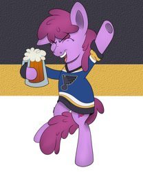 Size: 1024x1229 | Tagged: safe, artist:theartistsora, berry punch, berryshine, clothes, hockey, jersey, mug, nhl, solo, st. louis blues