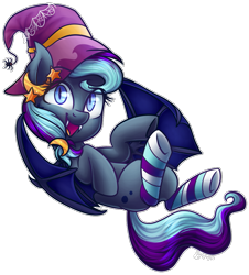 Size: 953x1052 | Tagged: dead source, safe, artist:spacechickennerd, oc, oc only, oc:witch hunt, bat pony, pony, cute, cute little fangs, fangs, female, hat, mare, open mouth, solo, witch hat