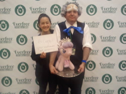 Size: 2560x1920 | Tagged: safe, diamond tiara, randolph, human, 2016, clothes, cosplay, costume, everfree northwest, irl, irl human, photo, plushie, shannon chan-kent, shoutout, voice actor