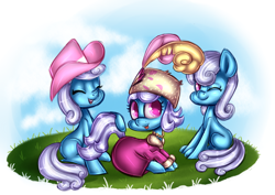 Size: 1024x724 | Tagged: safe, artist:pinipy, linky, shoeshine, hat, prone, self ponidox