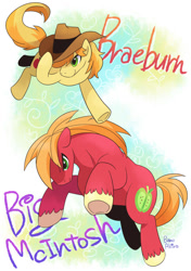 Size: 550x780 | Tagged: safe, artist:akira bano, big macintosh, braeburn, earth pony, pony, male, misleading thumbnail, stallion