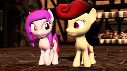 Size: 2560x1440 | Tagged: safe, artist:thewhitepone, oc, oc only, oc:endermuffin, oc:silent song, 3d, female, filly, source filmmaker