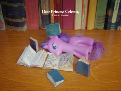 Size: 1600x1200 | Tagged: safe, twilight sparkle, book, brushable, i'm so alone, irl, meme, photo, text, toy