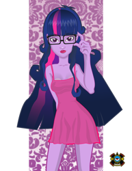 Size: 900x1165 | Tagged: safe, artist:demorck, sci-twi, twilight sparkle, equestria girls, clothes, dress, glasses, loose hair, solo