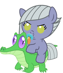 Size: 836x967 | Tagged: safe, artist:red4567, gummy, limestone pie, pony, baby, baby pony, cute, limabetes, pacifier, ponies riding gators, recolor, riding, weapons-grade cute