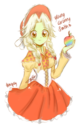 Size: 829x1264 | Tagged: safe, artist:aizy-boy, granny smith, equestria girls, adorasmith, apple, cute, food, solo, young granny smith, younger, zap apple