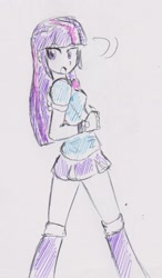 Size: 672x1152 | Tagged: safe, artist:orochivanus, twilight sparkle, equestria girls, looking back, simple background, solo, traditional art