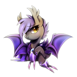 Size: 1200x1200 | Tagged: safe, artist:renciel, oc, oc only, oc:midnight blossom, bat pony, pony, armor, claws, hoof blades, smiling, solo