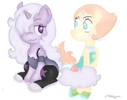 Size: 1004x796 | Tagged: safe, artist:giantwomen, amethyst (steven universe), crossover, pearl (steven universe), ponified, steven universe