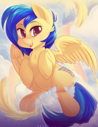 Size: 4250x5500 | Tagged: safe, artist:zombie, oc, oc only, oc:silvia, pegasus, pony, absurd resolution, cloud, feather, looking at you, open mouth, solo, wings