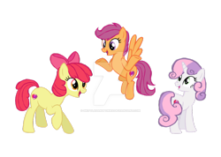 Size: 1024x731 | Tagged: safe, artist:skittlesandponies, apple bloom, scootaloo, sweetie belle, base used, cutie mark, cutie mark crusaders, older, simple background, the cmc's cutie marks, transparent background, watermark