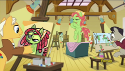 Size: 1920x1080 | Tagged: safe, screencap, peachy pitt, tree hugger, pony, on your marks, bipedal, cubism, discovery family logo, easel, fine art parody, leonardo da brinci, leonardo da vinci, modern art, pablo picasso, paint, paintbrush, painting, ponified, salvador dalí, spotlight, the persistence of memory