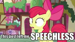 Size: 712x400 | Tagged: safe, screencap, apple bloom, on your marks, image macro, meme, open mouth, reaction image, speechless