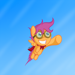 Size: 2000x2000 | Tagged: safe, artist:mr-1, scootaloo, cape, clothes, cmc cape, flying, scootaloo can fly, solo
