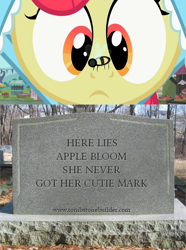 Size: 1280x1722 | Tagged: safe, edit, edited screencap, screencap, apple bloom, bee, family appreciation day, on your marks, funny aneurysm moment, gravestone, harsher in hindsight, hilarious in hindsight