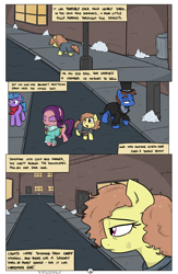 Size: 1984x3035 | Tagged: safe, artist:shoutingisfun, spoiled rich, oc, pony, unicorn, comic:the little match filly, comic, female, filly, hat, implied ponies eating meat, male, mare, stallion, the little match girl, top hat, window