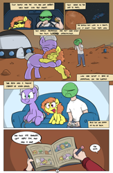 Size: 1984x3035 | Tagged: safe, artist:shoutingisfun, oc, oc only, oc:anon, earth pony, pony, comic:the little match filly, book, burger, car, comic, dreamcast, female, filly, food, good end, hamburger, mars, pencil, sofa, sunglasses, the little match girl, video game, wat