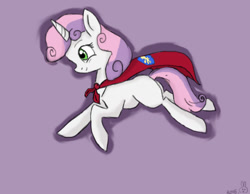 Size: 531x411 | Tagged: safe, artist:chibikyo-chan, sweetie belle, cape, clothes, cmc cape, simple background, solo
