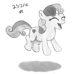 Size: 6000x6000 | Tagged: safe, artist:perplexedpegasus, sweetie belle, absurd resolution, cutie mark, jumping, monochrome, open mouth, sketch, solo, the cmc's cutie marks