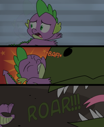 Size: 400x487 | Tagged: safe, artist:queencold, spike, oc, dragon, comic, roar, running