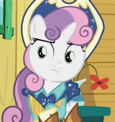 Size: 675x718 | Tagged: safe, screencap, sweetie belle, on your marks, animated, boots, clothes, cow belle, cowboy boots, cowboy hat, cutie mark, discovery family logo, dress, flank, hat, out of context, plot, raised eyebrow, shoes, skirt, stetson, the cmc's cutie marks, unamused, we already got our mark