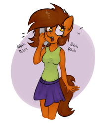 Size: 1388x1576 | Tagged: safe, artist:marsminer, oc, oc only, oc:venus spring, anthro, blah, clothes, cute, looking back, moe, ocbetes, open mouth, phone, skirt, smiling, solo, talking, tanktop, venus spring actually having a pretty good time