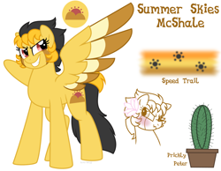 Size: 900x700 | Tagged: safe, artist:faith-wolff, oc, oc only, oc:summer skies, pegasus, pony, cactus, cutie mark, flower, flower in hair, offspring, parent:oc:rusty mcshale, parent:spitfire, parents:canon x oc, scrunchy face, solo, speed trail