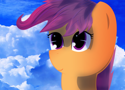 Size: 2100x1500 | Tagged: safe, artist:summer5tar, scootaloo, bust, cloud, portrait, solo