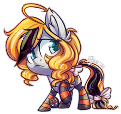 Size: 831x784 | Tagged: safe, artist:spacechickennerd, oc, oc only, oc:pumpkin patch, chibi, clothes, socks, solo, striped socks