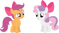 Size: 3577x1989 | Tagged: safe, artist:porygon2z, scootaloo, sweetie belle, apple bloom's bow, simple background, transparent background, vector