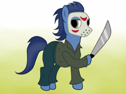 Size: 3648x2736 | Tagged: safe, artist:php100, pony, scare master, clothes, costume, grayson eddy, jason voorhees, machete, nightmare night costume, solo