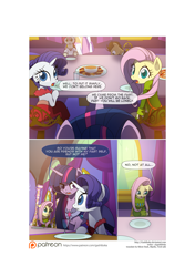 Size: 3541x5016 | Tagged: safe, artist:gashiboka, derpibooru import, doctor whooves, fluttershy, rarity, roseluck, twilight sparkle, twilight sparkle (alicorn), alicorn, earth pony, pegasus, pony, unicorn, comic:recall the time of no return, banquet, comic, patreon, patreon logo