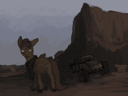 Size: 1600x1200 | Tagged: safe, artist:celestiawept, scootaloo, car, desert, solo