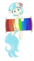 Size: 720x1280 | Tagged: safe, artist:xsidera, coco pommel, cocobetes, cute, missing accessory, rainbow thread, solo