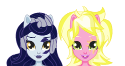 Size: 888x473 | Tagged: safe, artist:berrypunchrules, moonlight raven, sunshine smiles, equestria girls, equestria girls-ified, simple background, transparent background